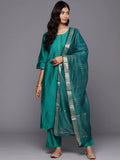 Gerua Green Solid Silk Blend Straight Suit With Dupatta