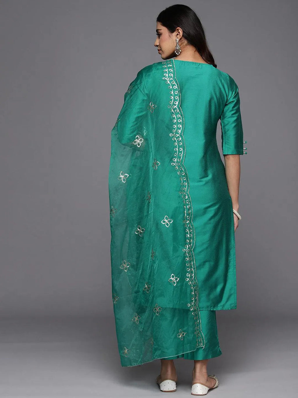 Gerua Green Solid Silk Blend Straight Suit With Dupatta