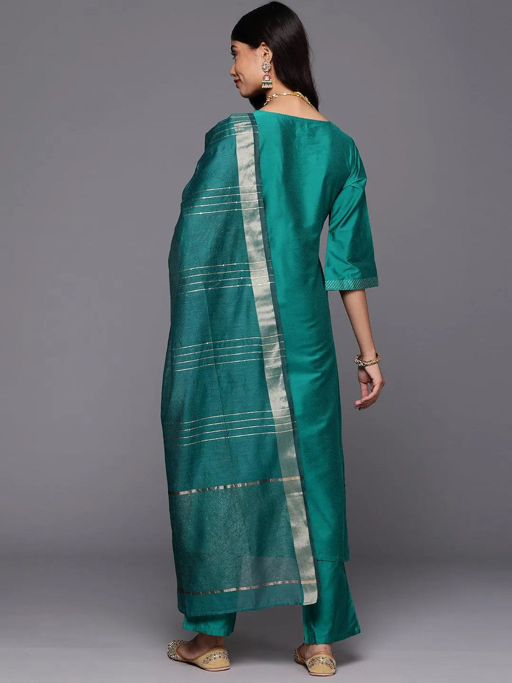 Gerua Green Solid Silk Blend Straight Suit With Dupatta