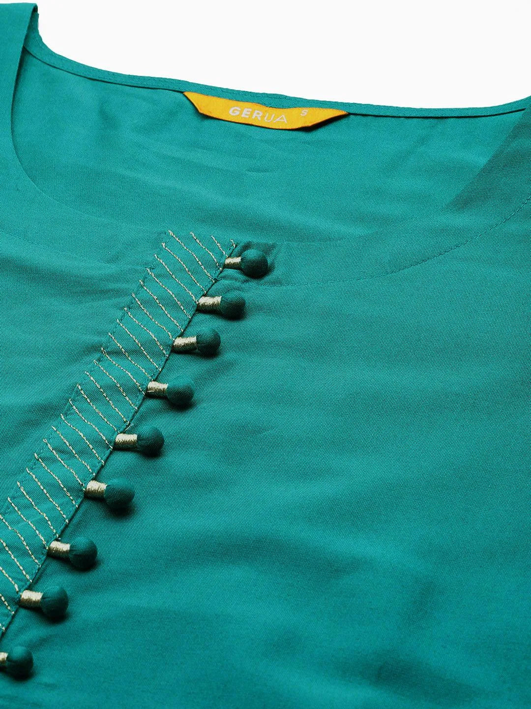 Gerua Green Solid Silk Blend Straight Suit With Dupatta