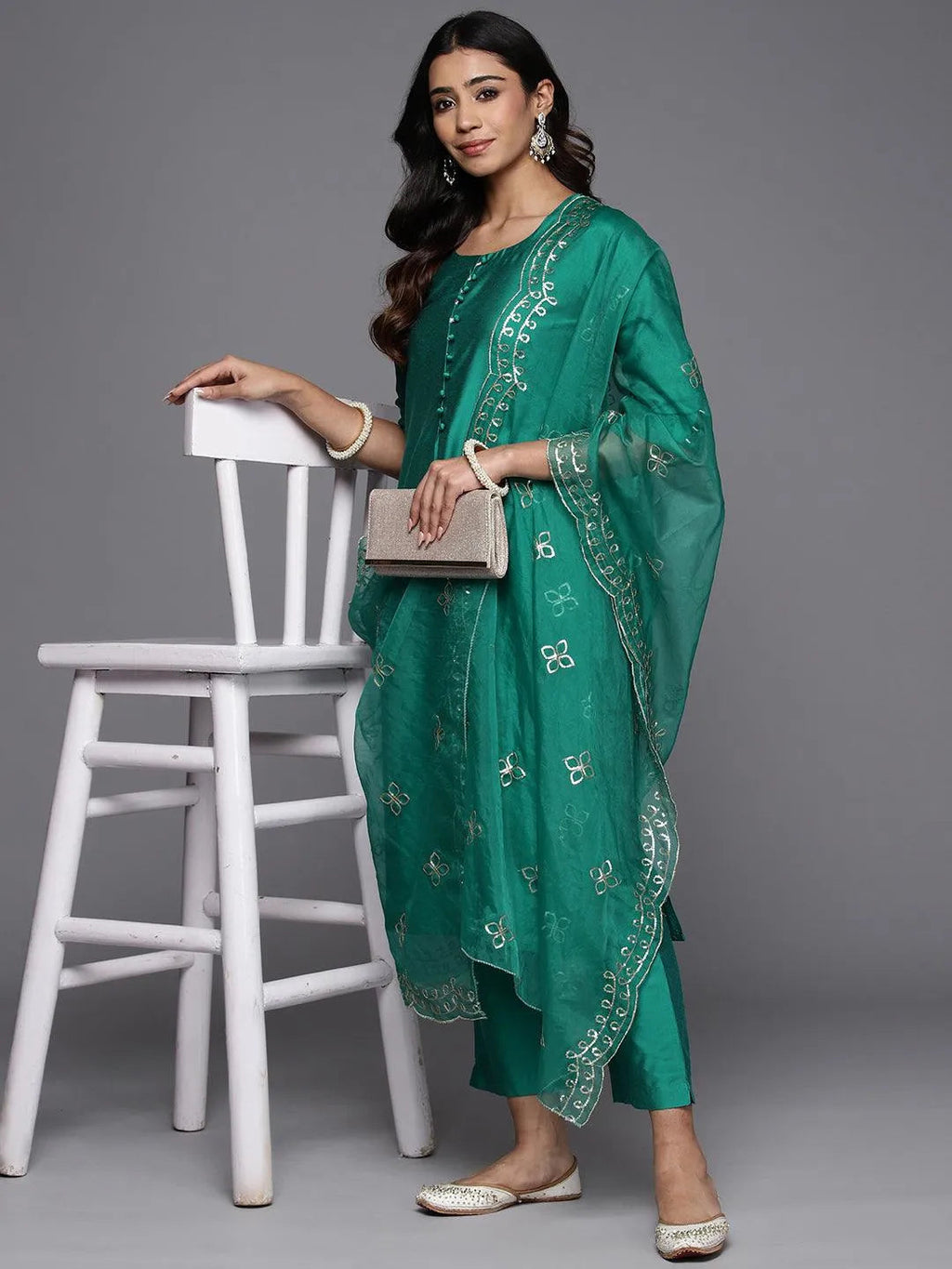 Gerua Green Solid Silk Blend Straight Suit With Dupatta