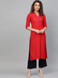 Libas Red Printed Cotton Kurta