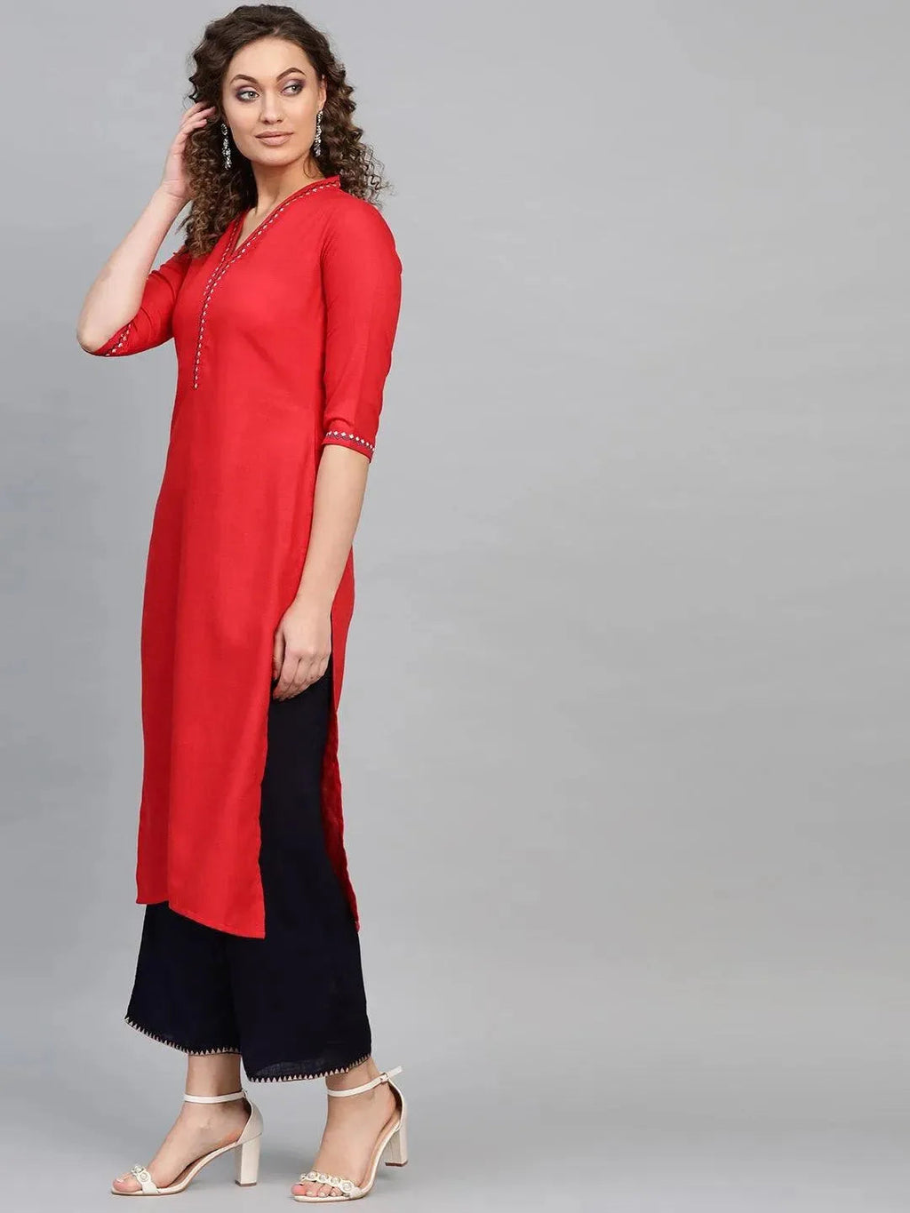 Libas Red Printed Cotton Kurta