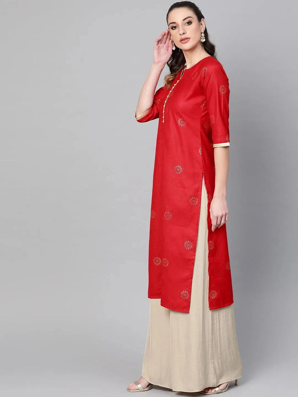Libas Red Printed Cotton Kurta