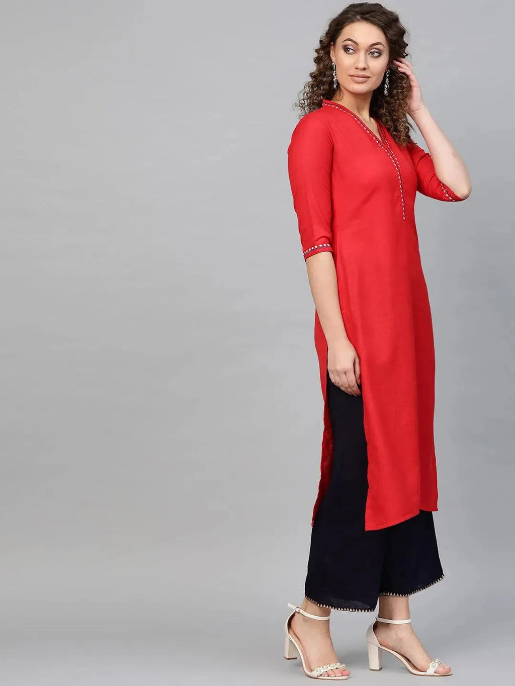 Libas Red Printed Cotton Kurta