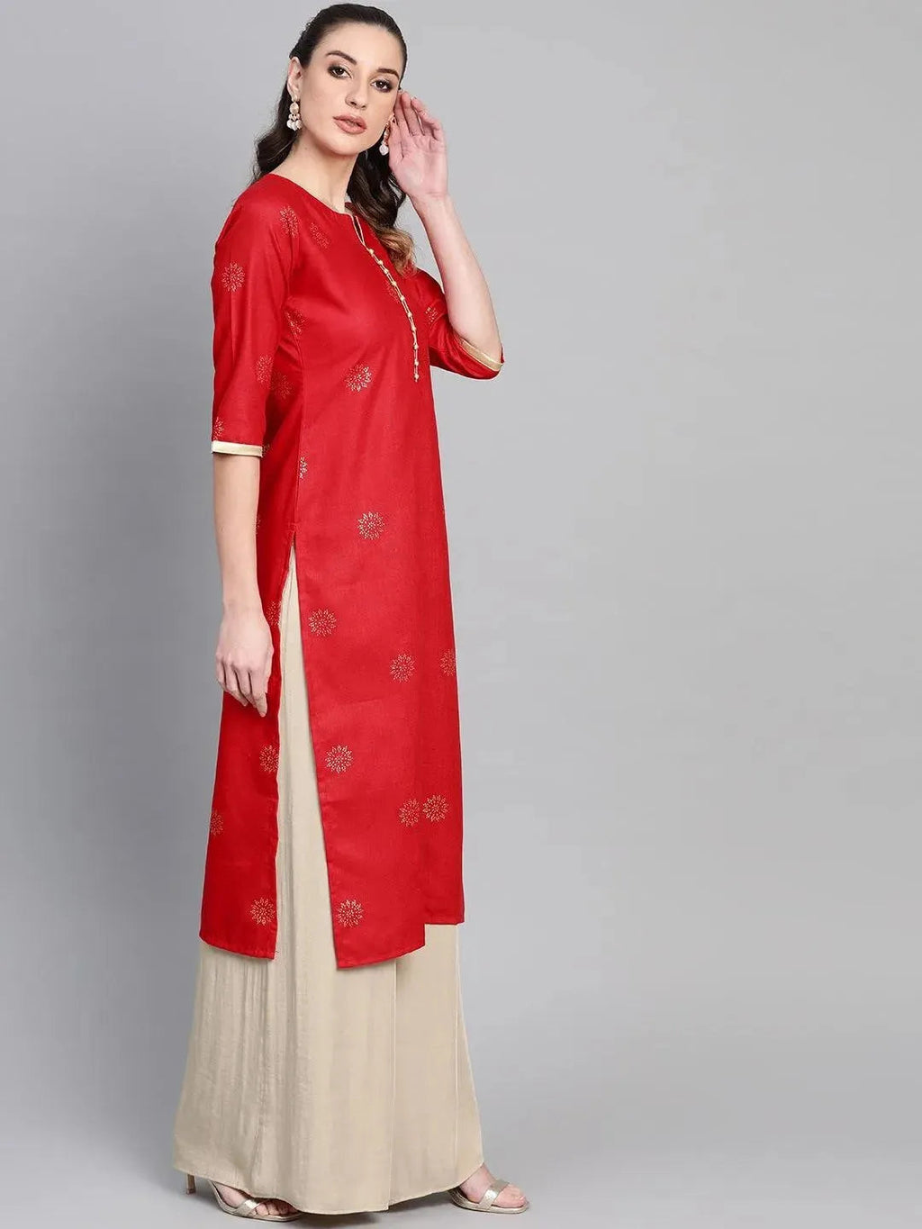 Libas Red Printed Cotton Kurta