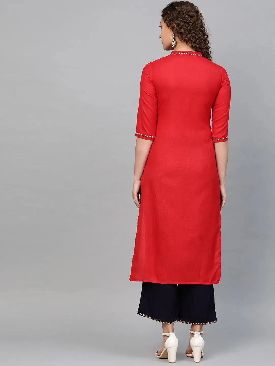 Libas Red Printed Cotton Kurta