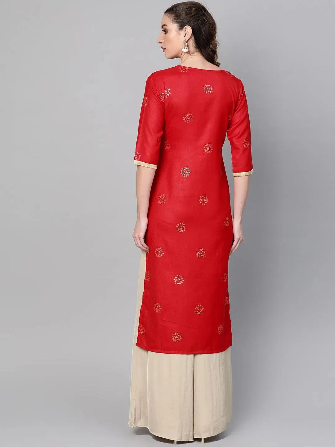 Libas Red Printed Cotton Kurta