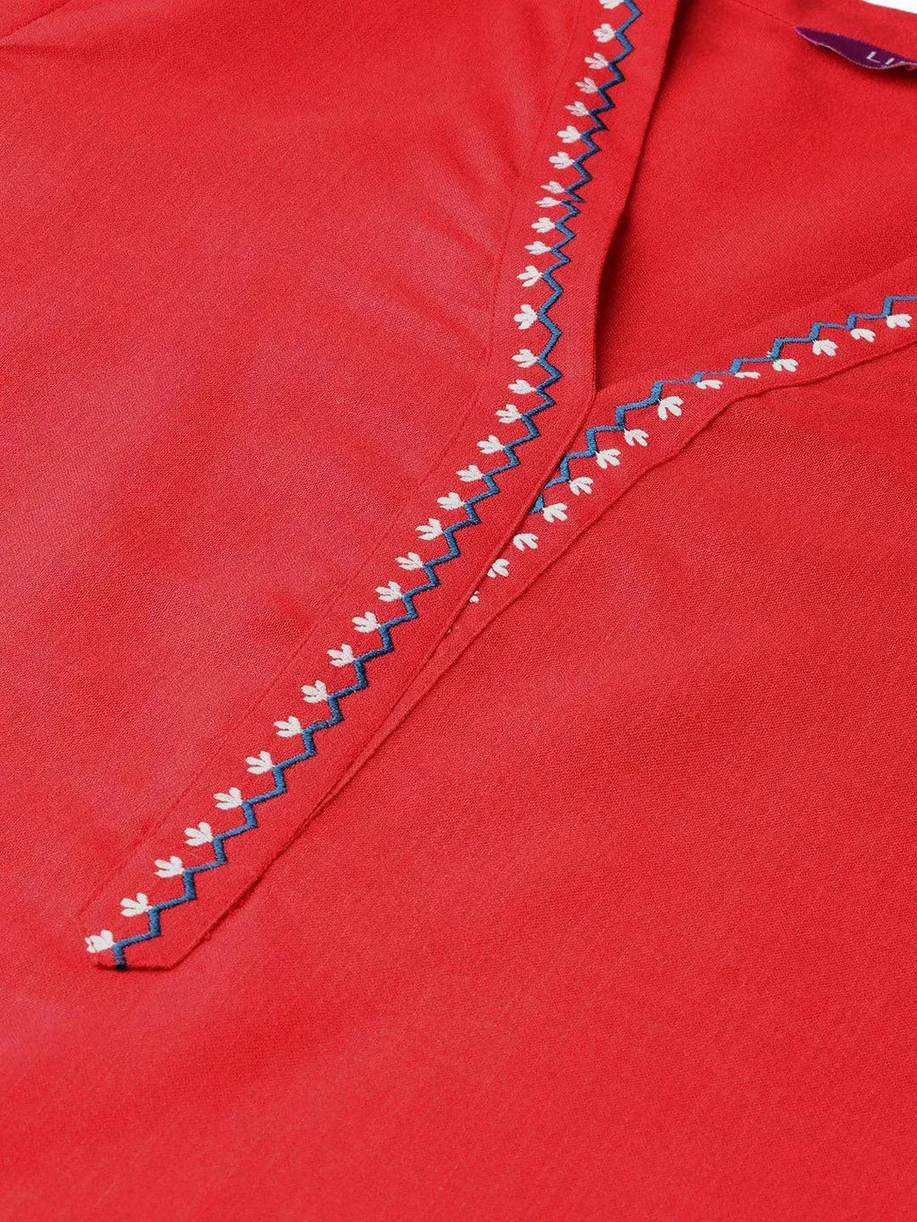 Libas Red Printed Cotton Kurta