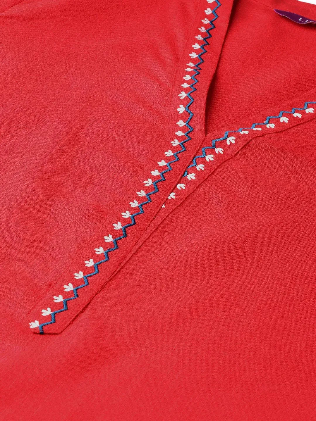 Libas Red Printed Cotton Kurta