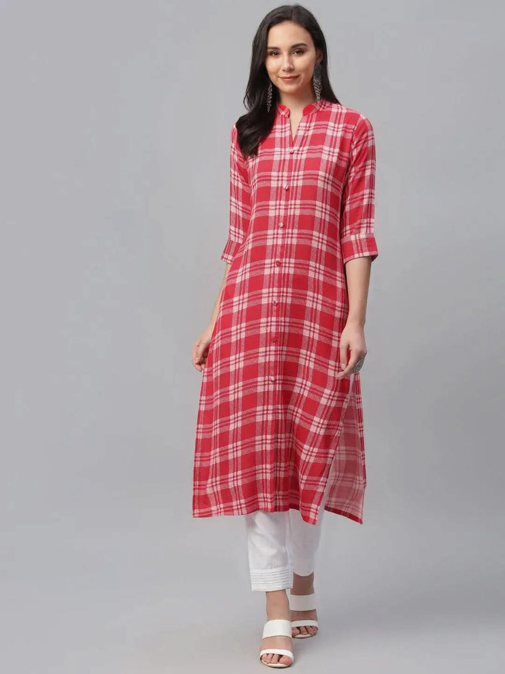 Libas Red Printed Rayon Kurta