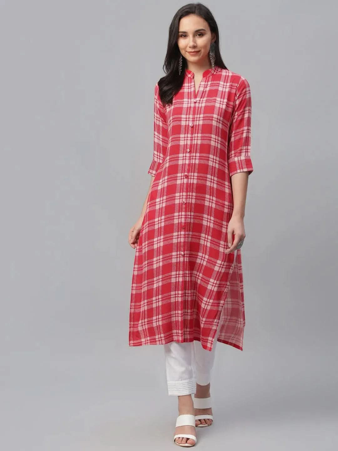Libas Red Printed Rayon Kurta