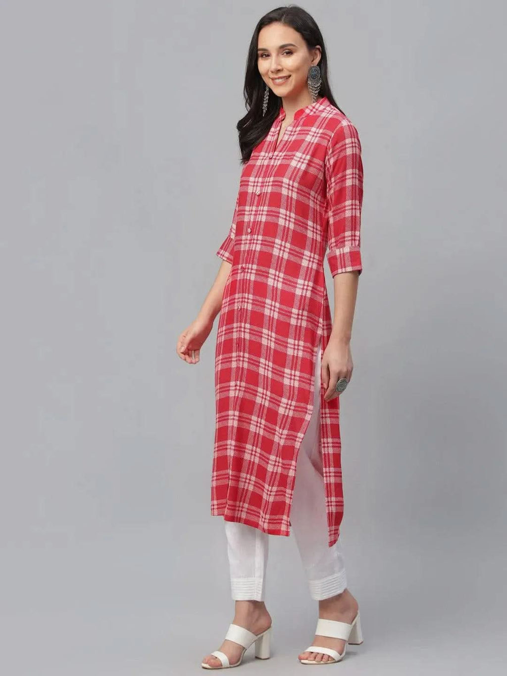 Libas Red Printed Rayon Kurta