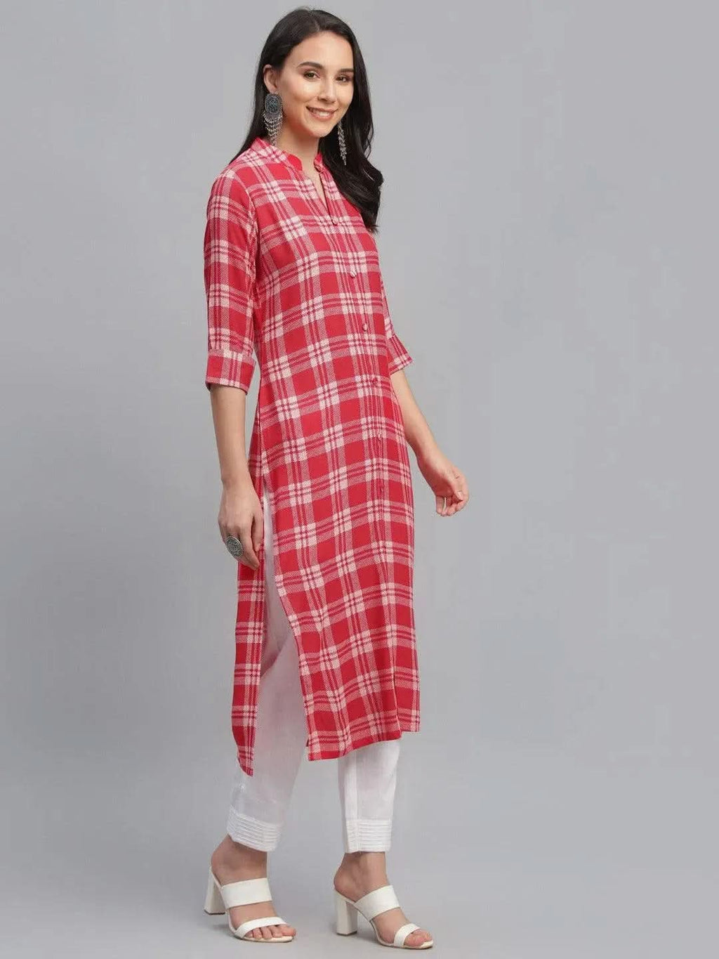Libas Red Printed Rayon Kurta