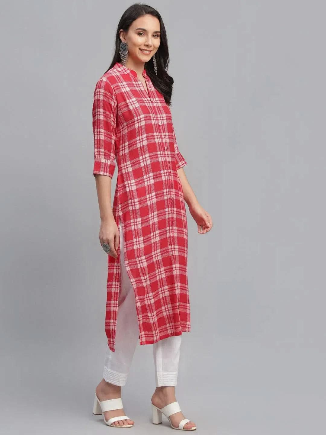 Libas Red Printed Rayon Kurta