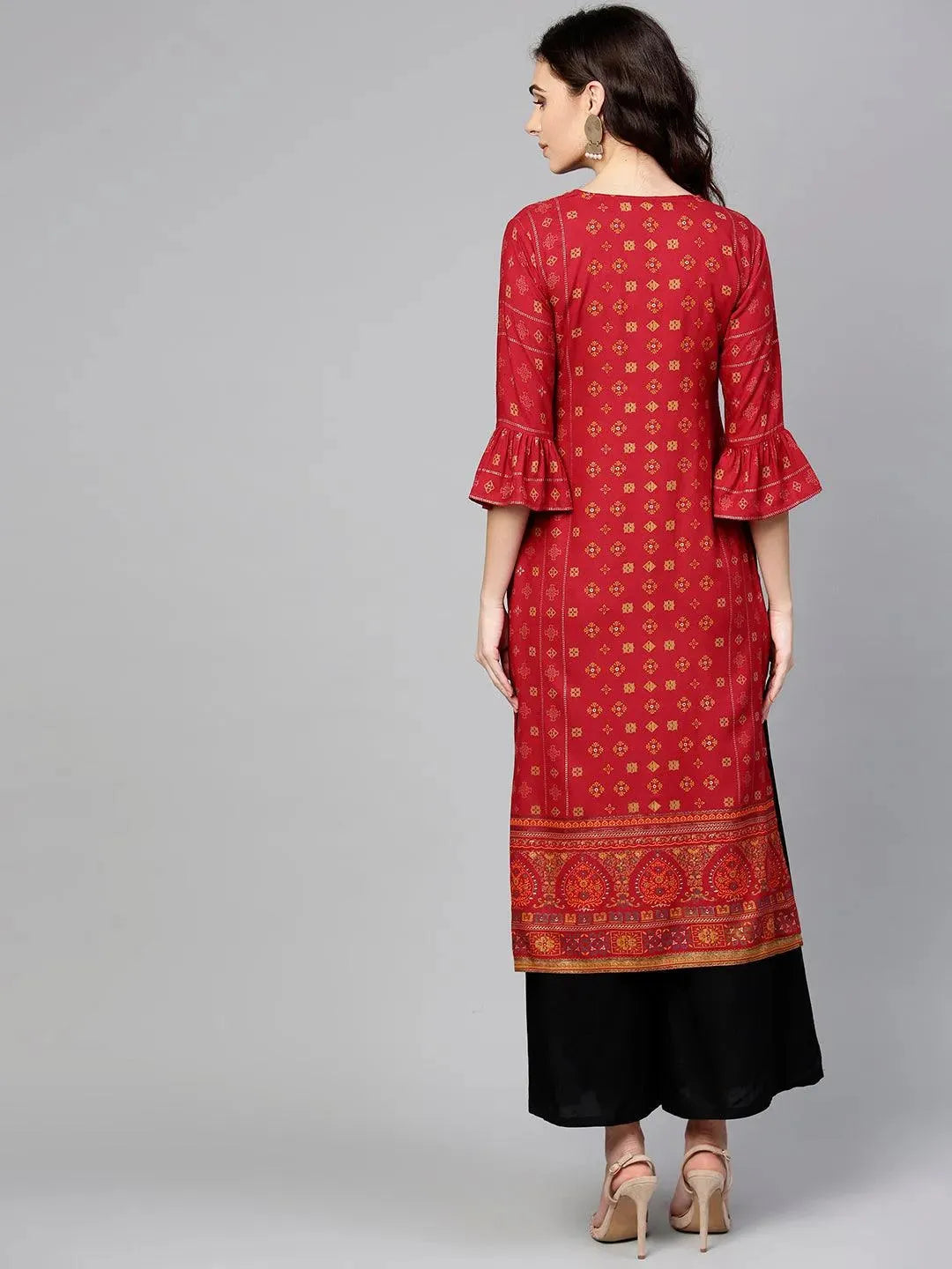 Libas Red Printed Rayon Kurta