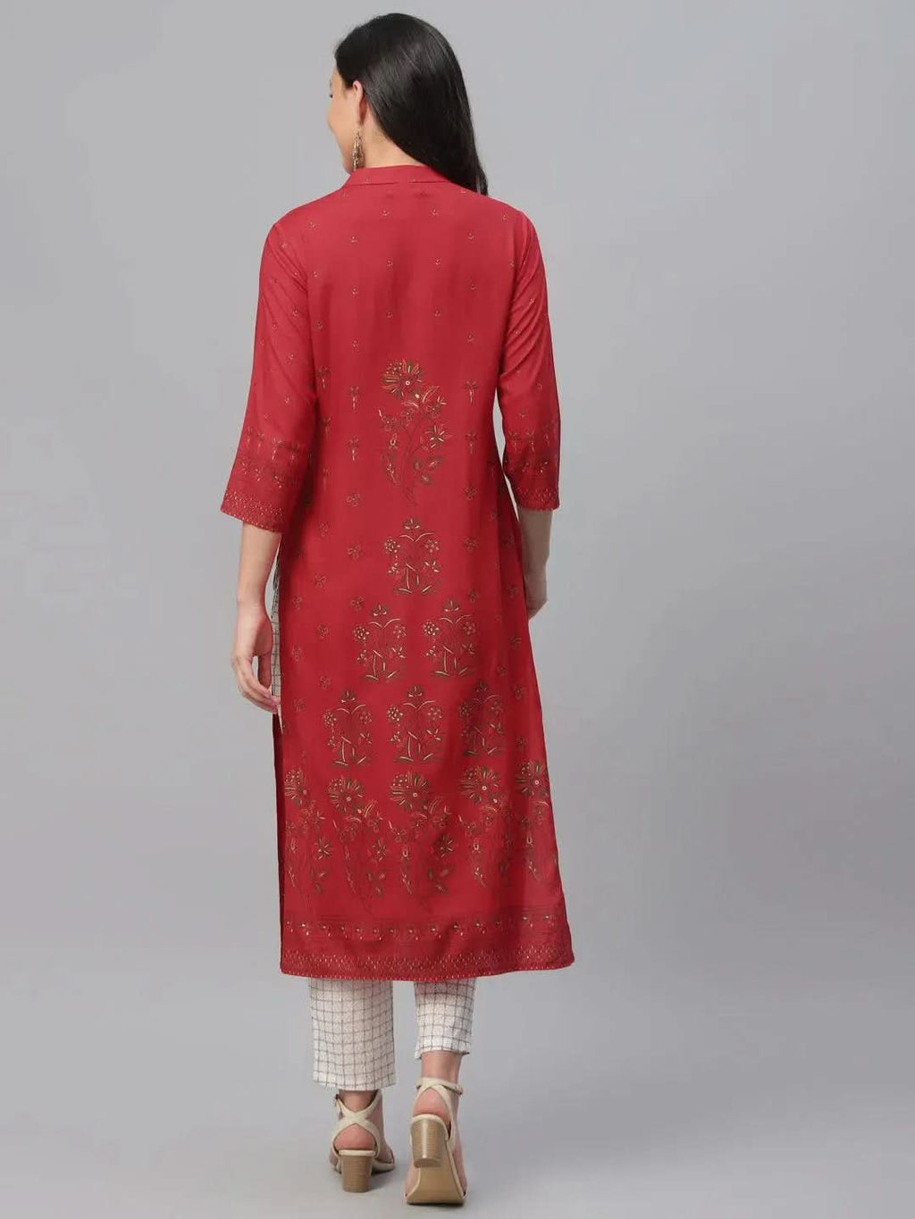 Libas Red Printed Rayon Kurta