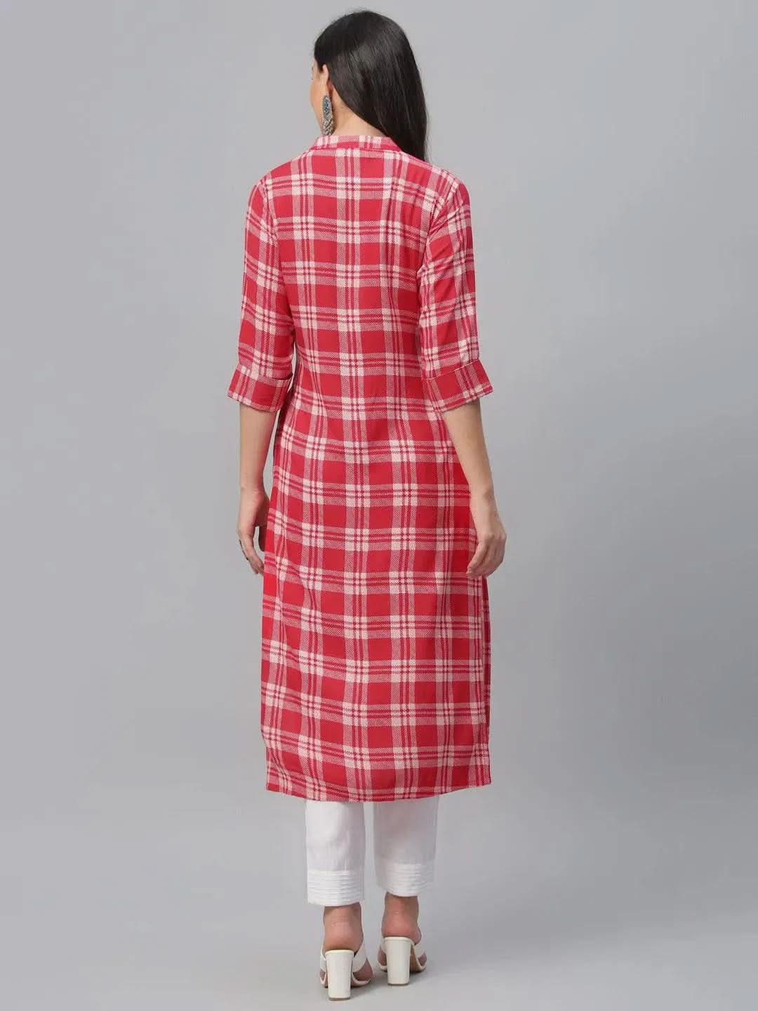 Libas Red Printed Rayon Kurta