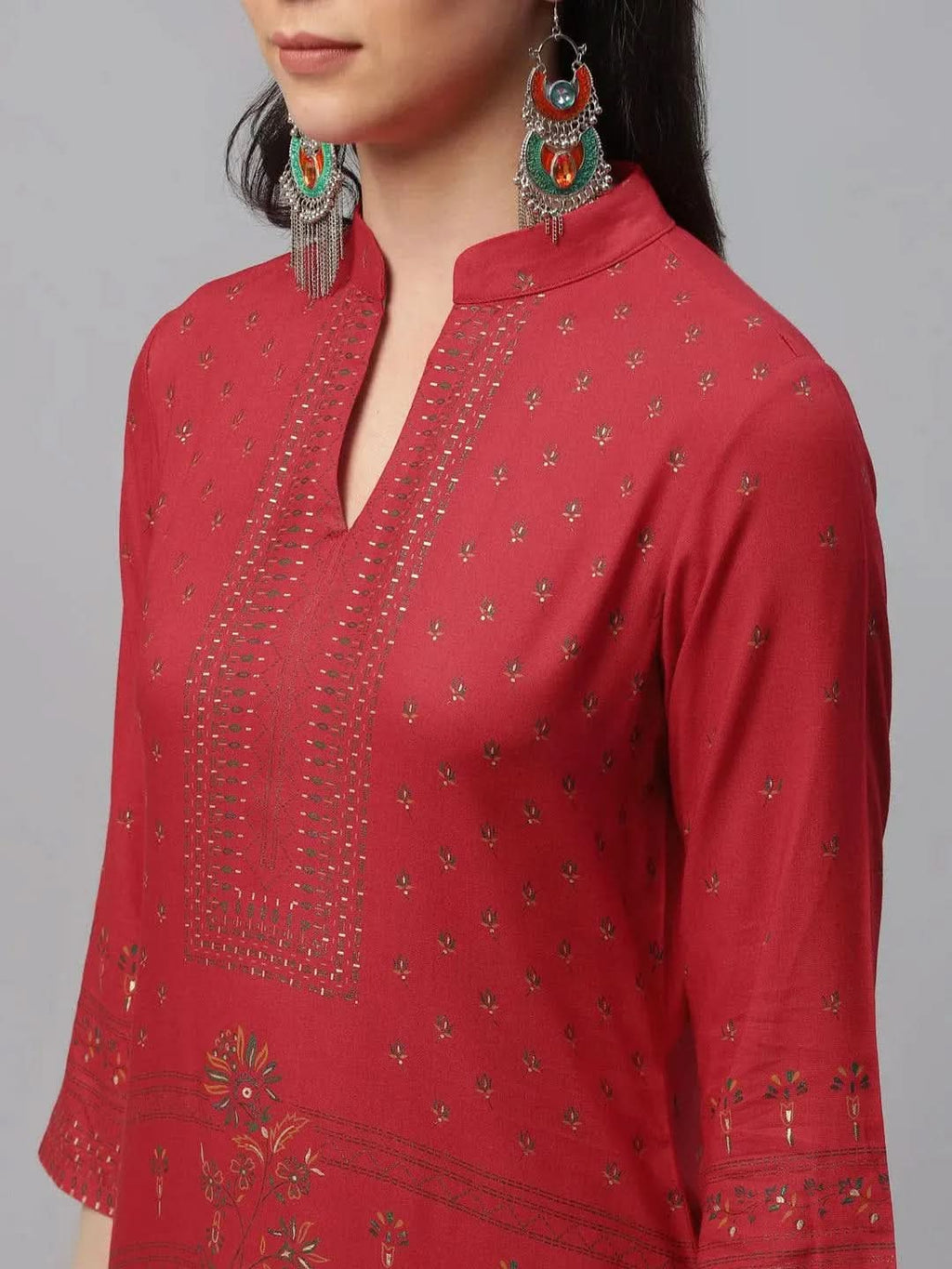 Libas Red Printed Rayon Kurta
