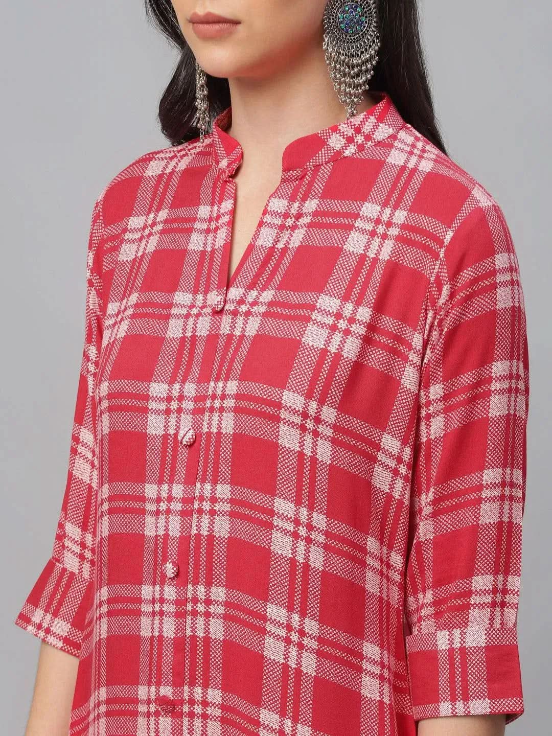 Libas Red Printed Rayon Kurta