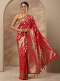 Libas Red Woven Design Silk Blend Saree With Unstitched Blouse Piece