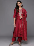 Gerua Red Yoke Design Silk Blend Straight Suit With Dupatta
