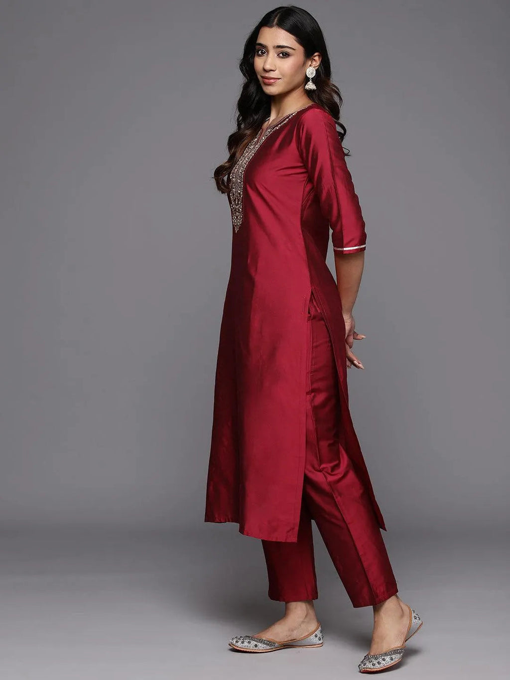 Gerua Red Yoke Design Silk Blend Straight Suit With Dupatta