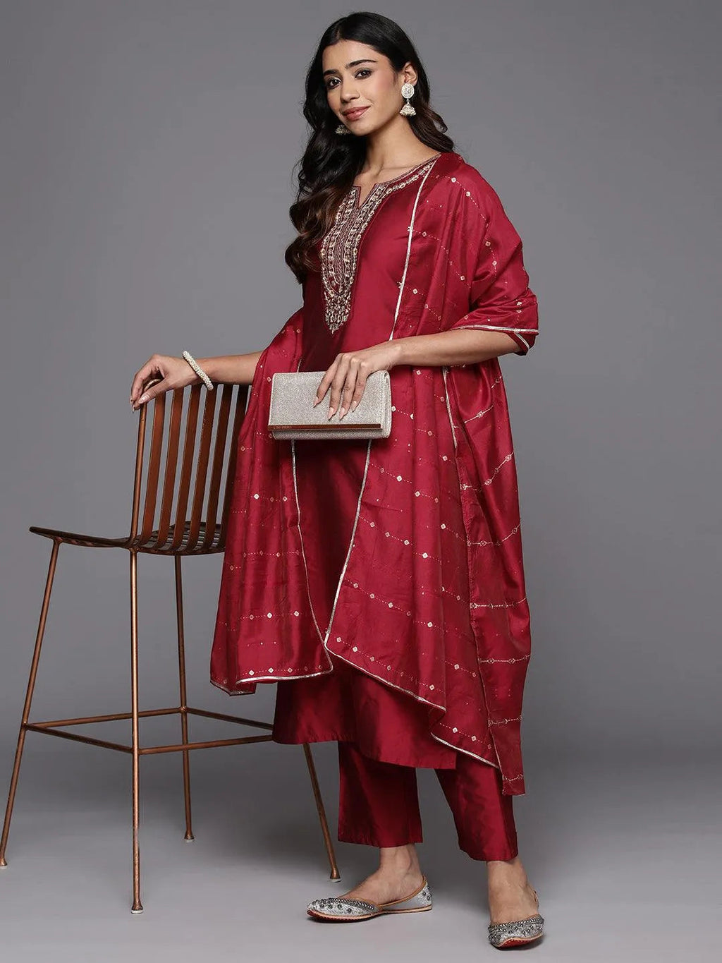 Gerua Red Yoke Design Silk Blend Straight Suit With Dupatta