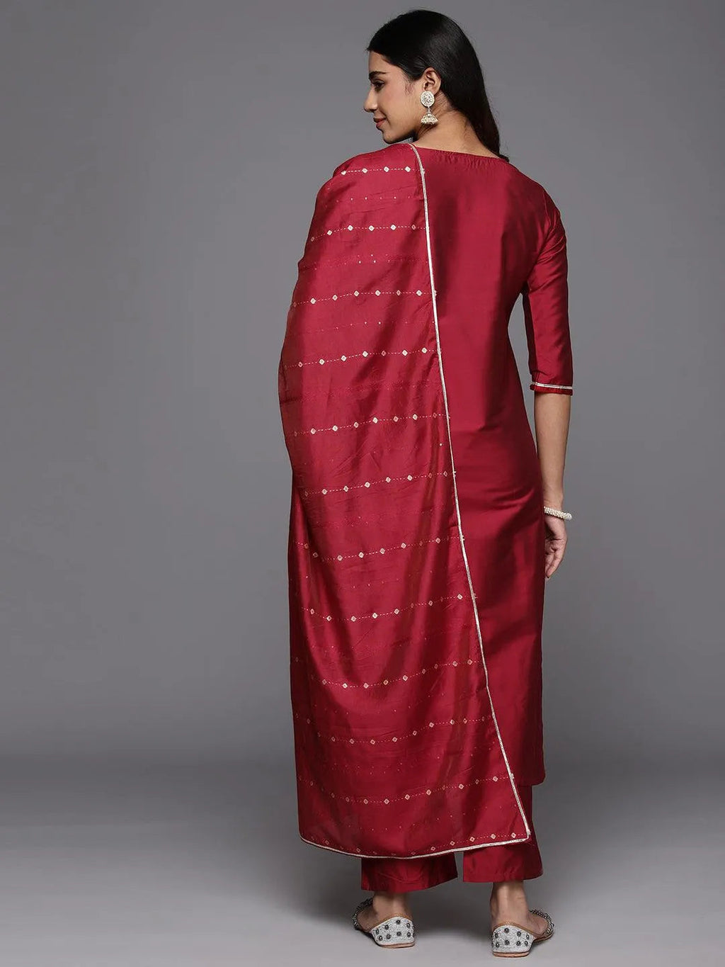 Gerua Red Yoke Design Silk Blend Straight Suit With Dupatta