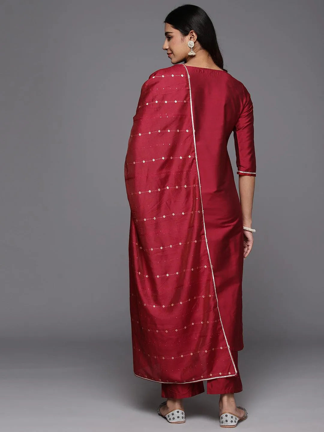 Gerua Red Yoke Design Silk Blend Straight Suit With Dupatta