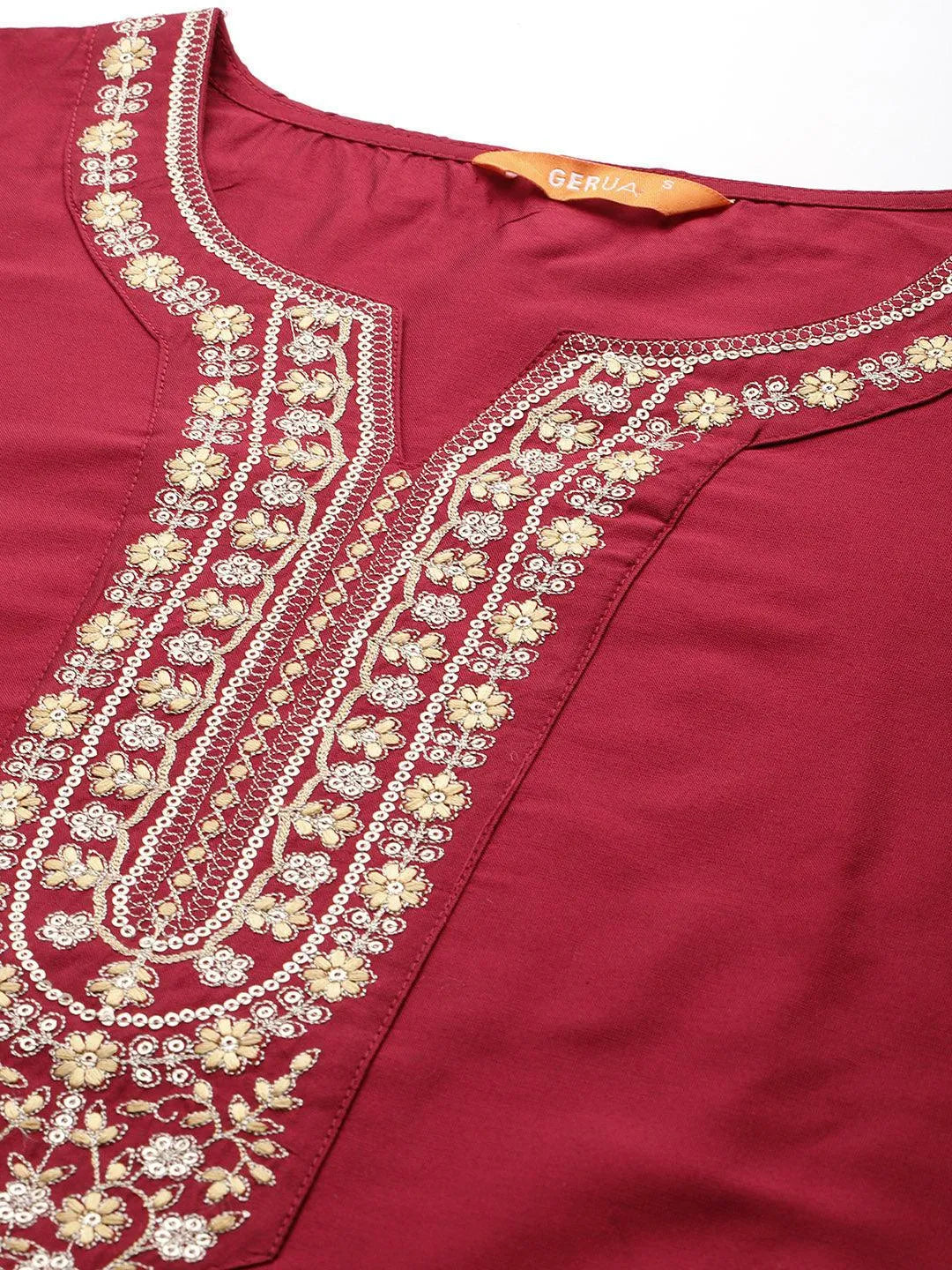 Gerua Red Yoke Design Silk Blend Straight Suit With Dupatta