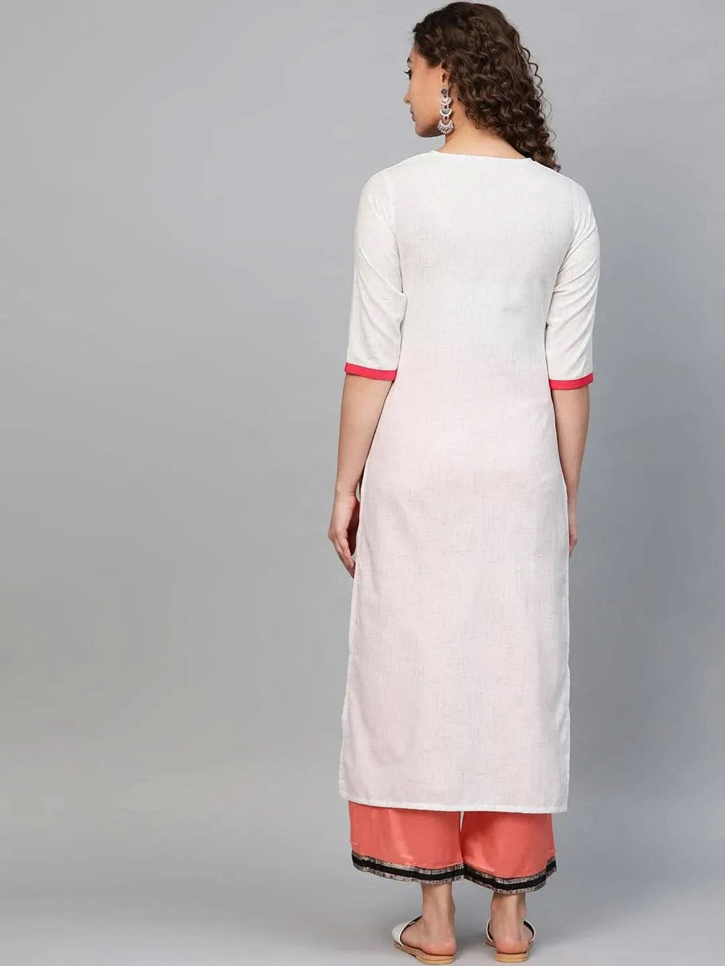 Libas White Embroidered Cotton Kurta