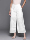 Libas White Embroidered Cotton Palazzos