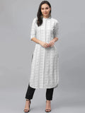 Libas White Printed Rayon Kurta