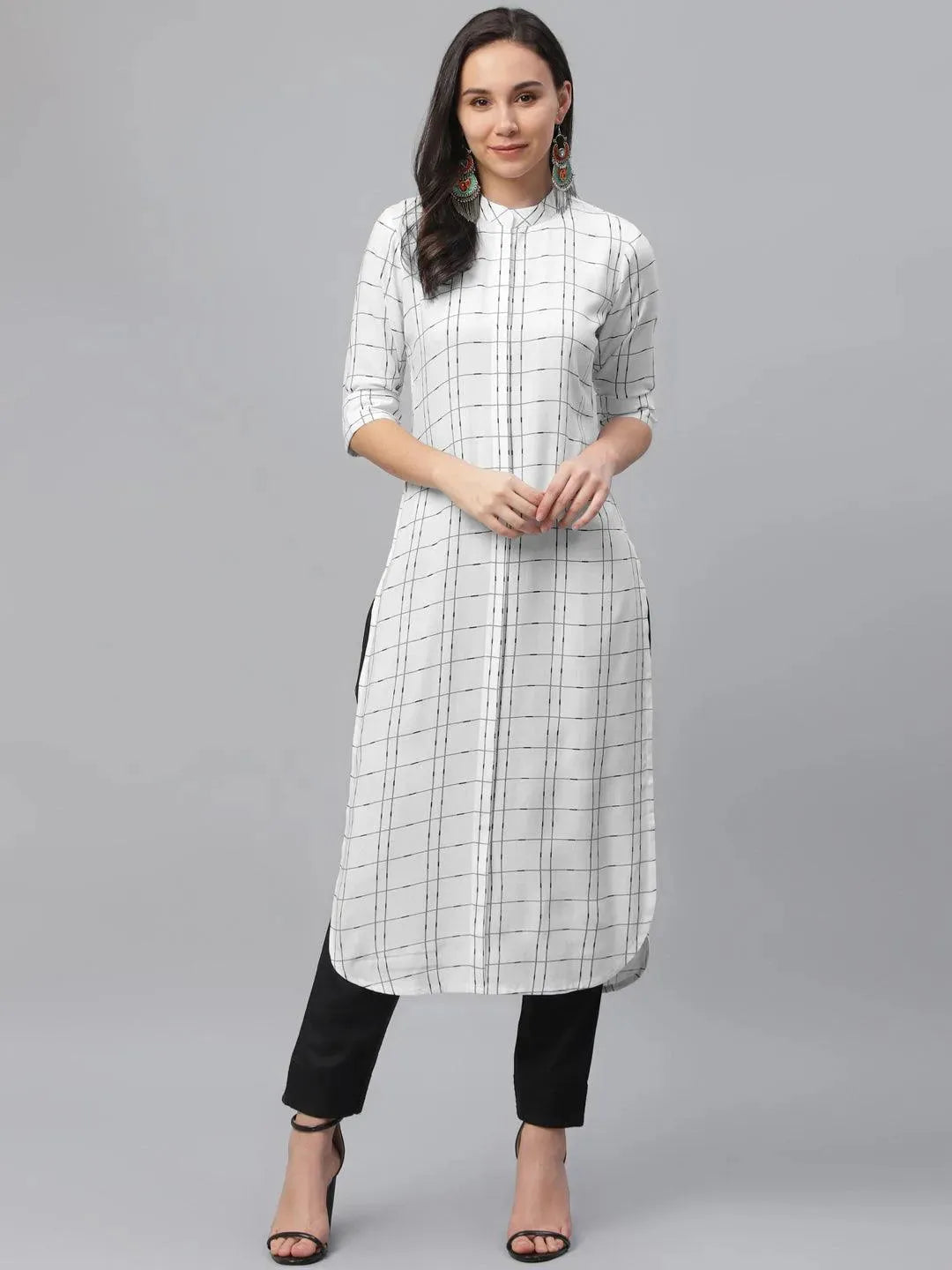 Libas White Printed Rayon Kurta