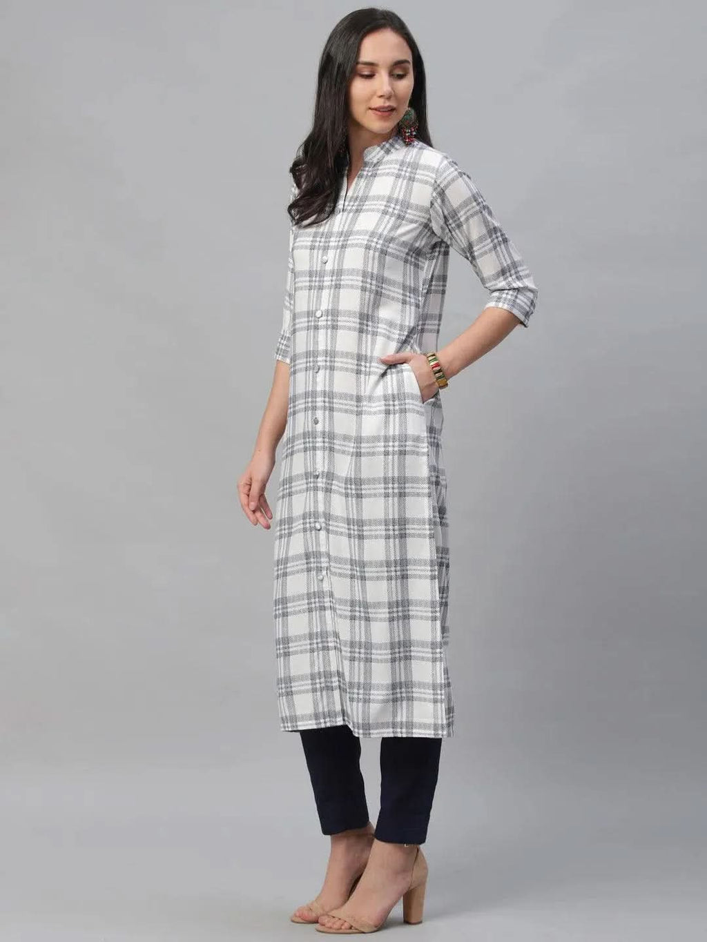 Libas White Printed Rayon Kurta