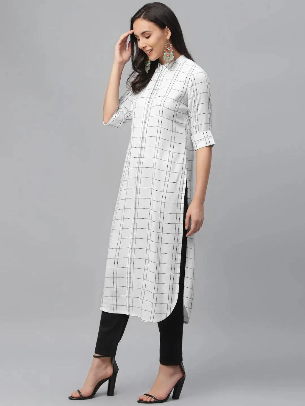 Libas White Printed Rayon Kurta