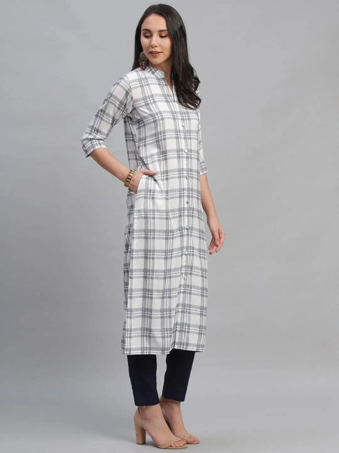 Libas White Printed Rayon Kurta