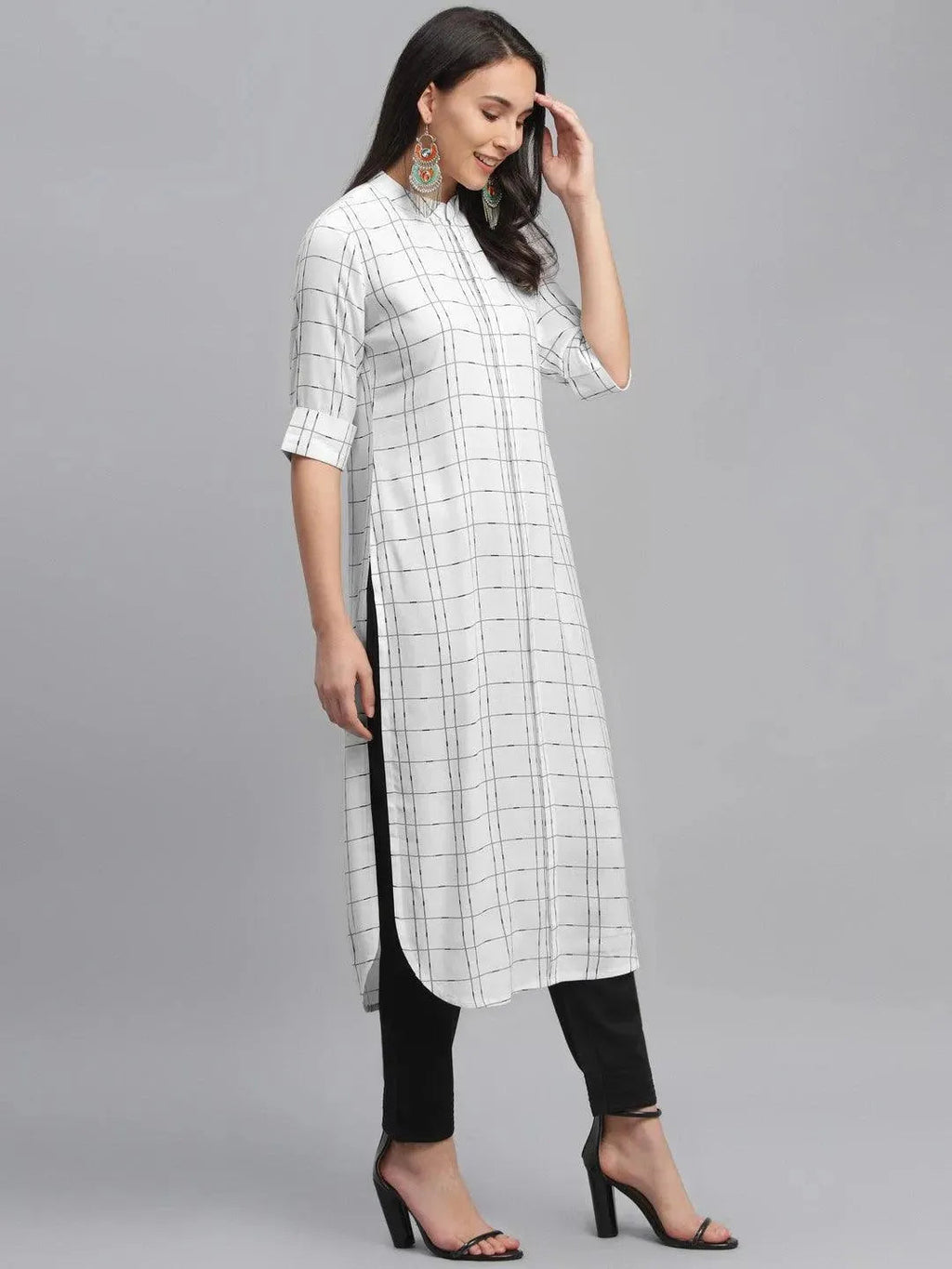 Libas White Printed Rayon Kurta