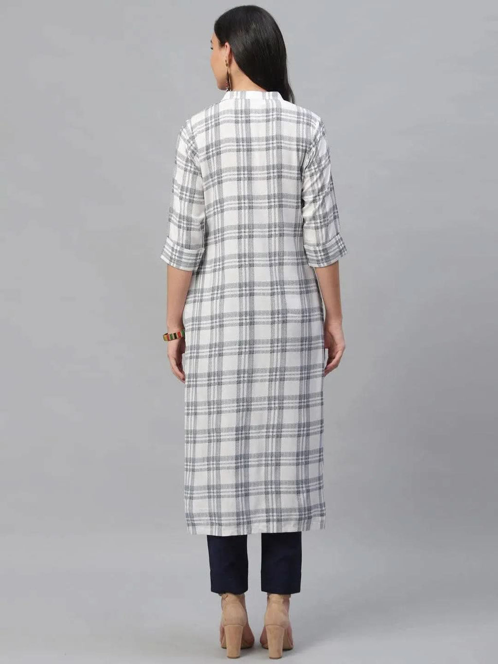 Libas White Printed Rayon Kurta
