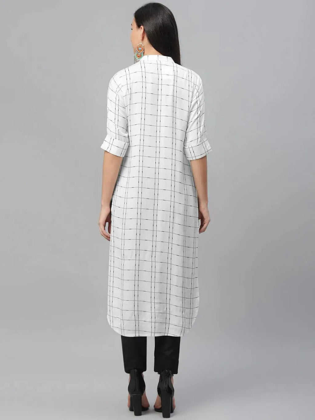 Libas White Printed Rayon Kurta