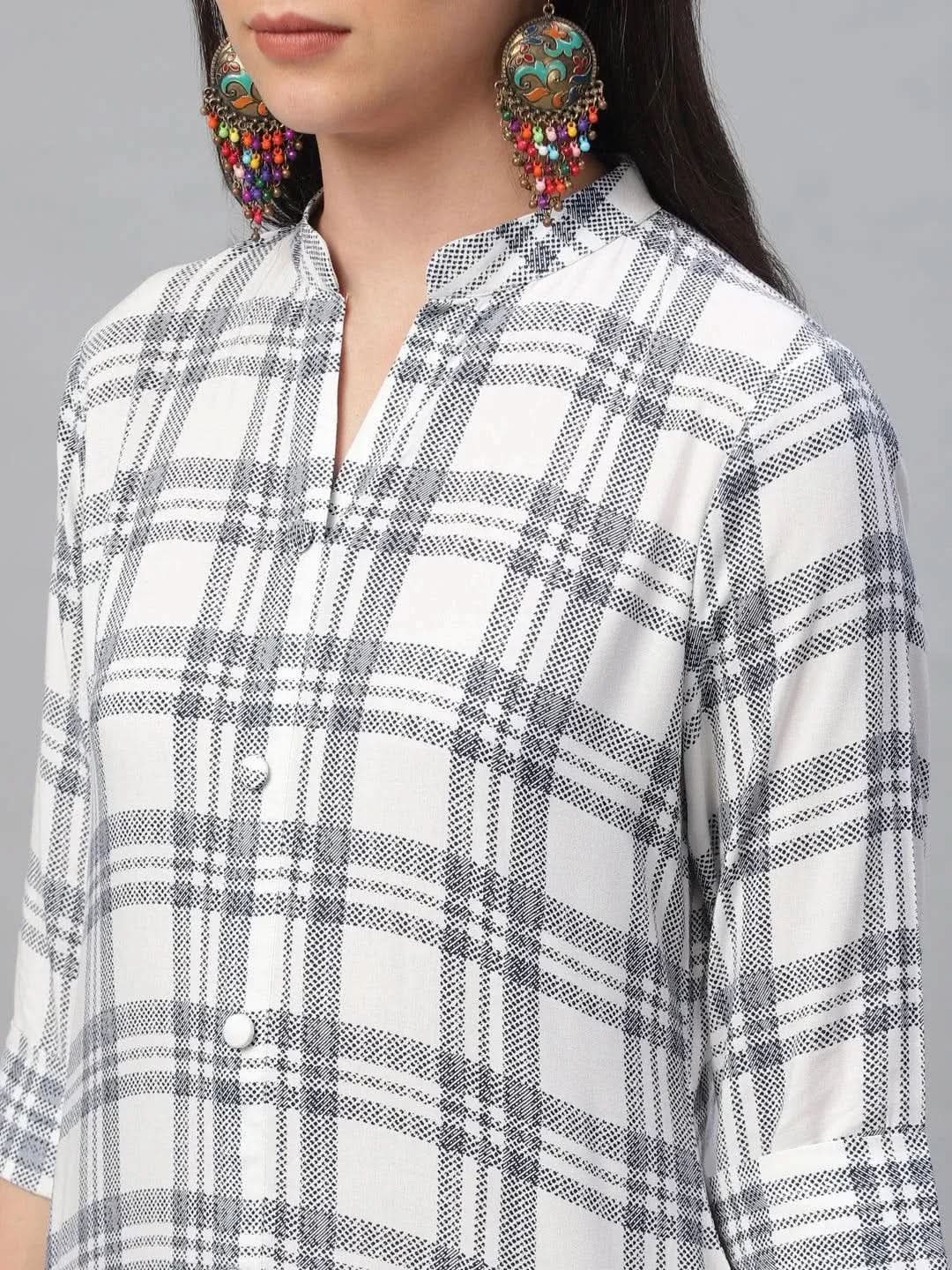 Libas White Printed Rayon Kurta