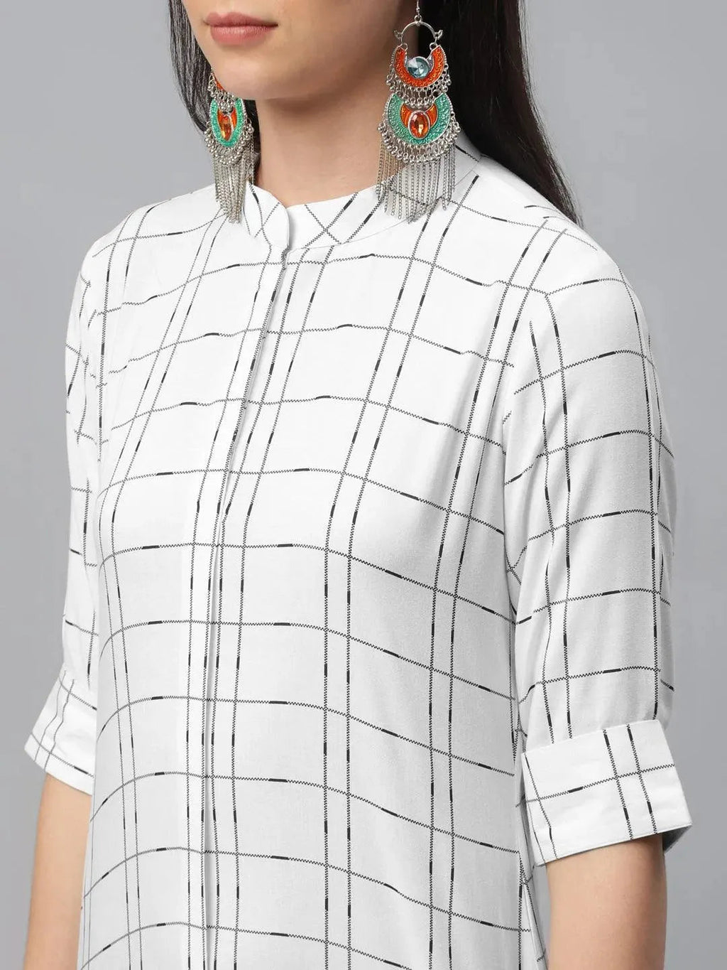 Libas White Printed Rayon Kurta