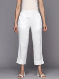 Libas White Solid Cotton Trousers