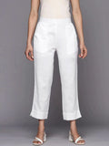 Libas White Solid Cotton Trousers