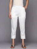 Libas White Solid Cotton Trousers