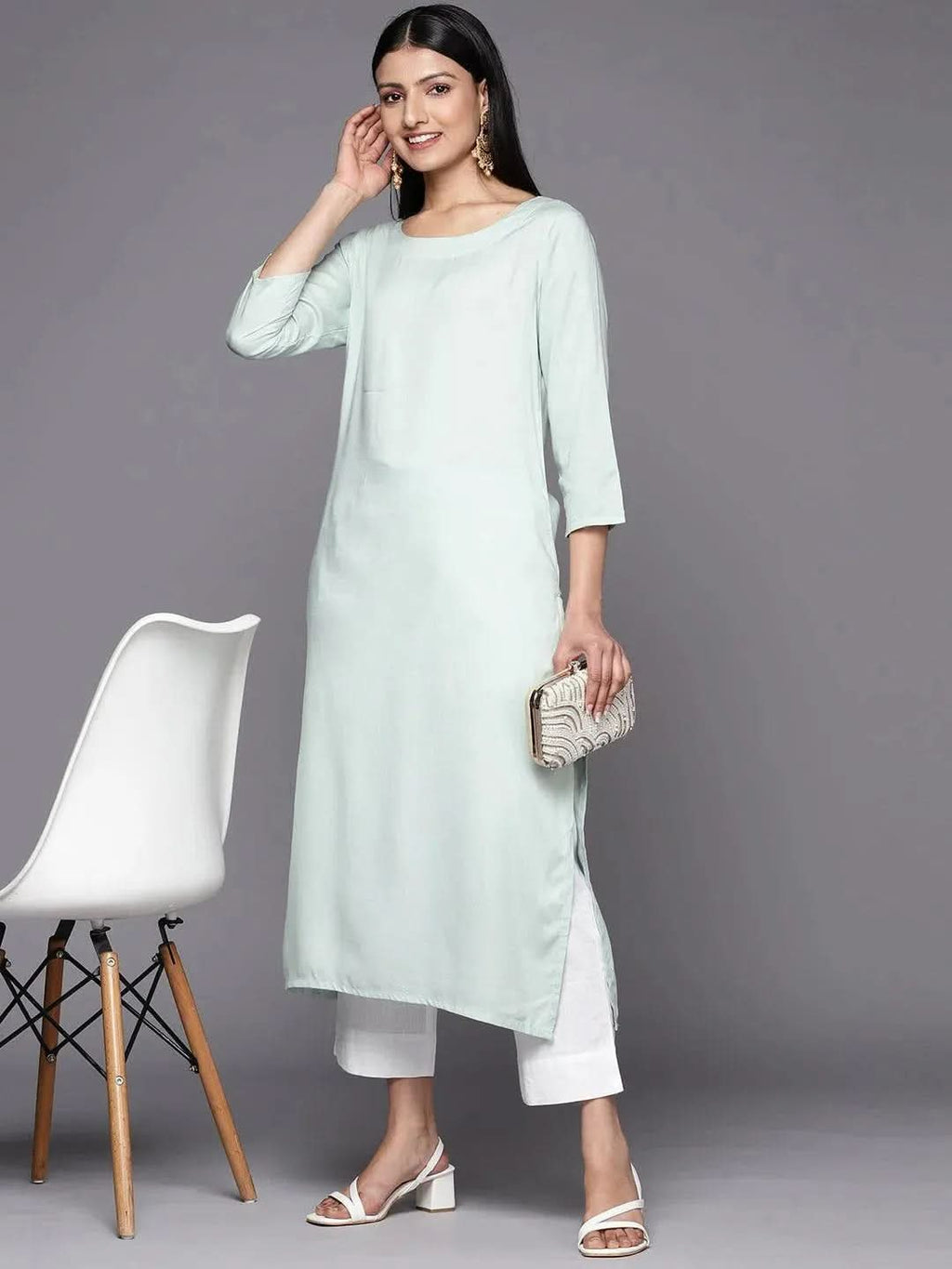 Libas White Solid Cotton Trousers