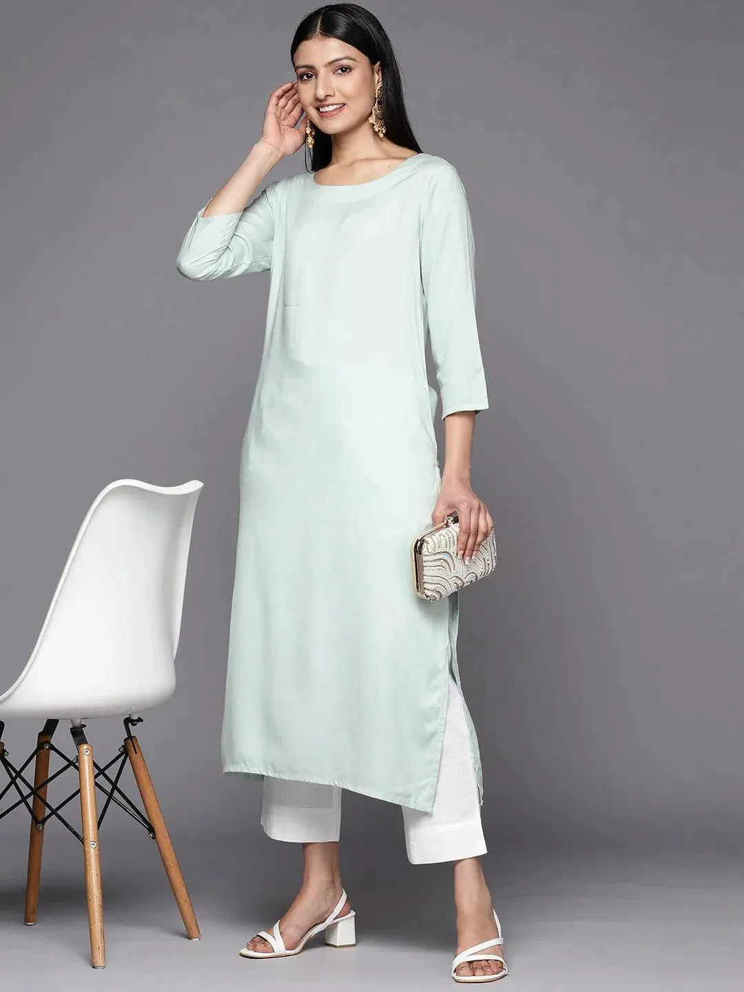 Libas White Solid Cotton Trousers