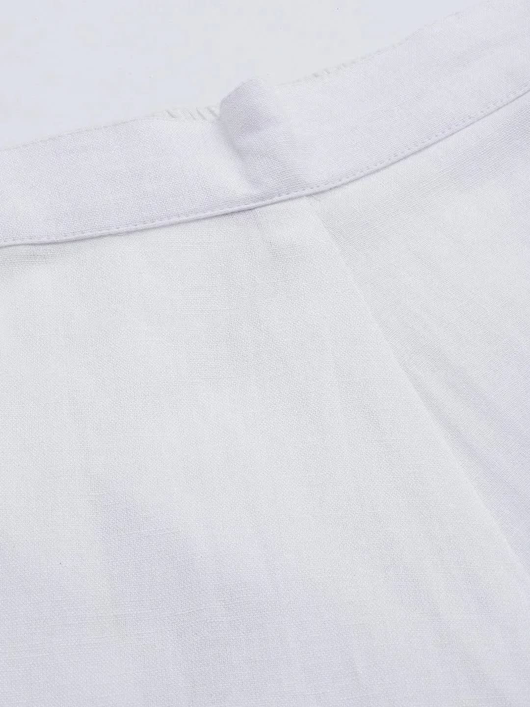 Libas White Solid Cotton Trousers