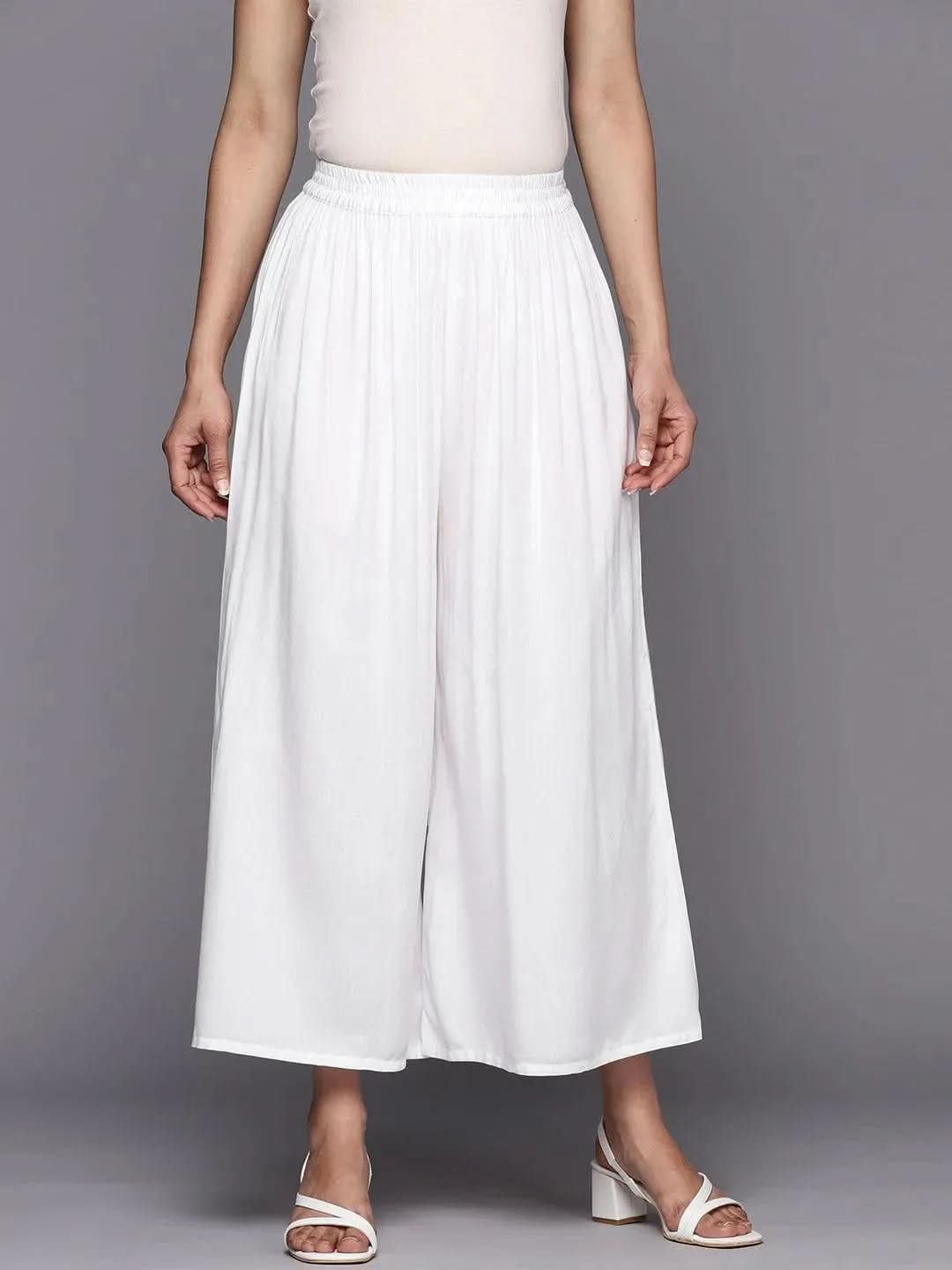 Libas White Solid Rayon Palazzos